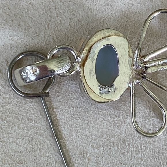 Handcrafted Silver Opaline Cabochon and Faceted Orange Topaz Stone Angel Pendant - Picture 6 of 7